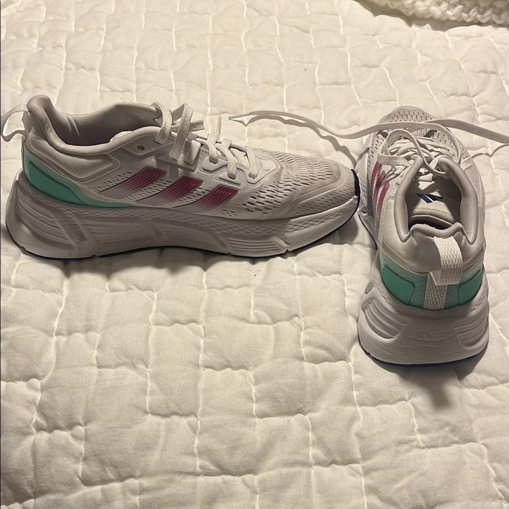 Adidas Bounce Women's White, Pink, and Teal Athletic Shoes